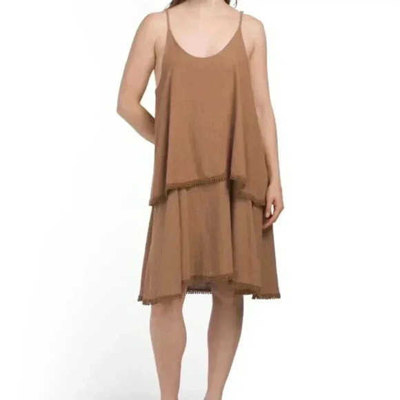 Scoop Neck Two Tier Dress (Color: Brown) - Picture 1 of 2